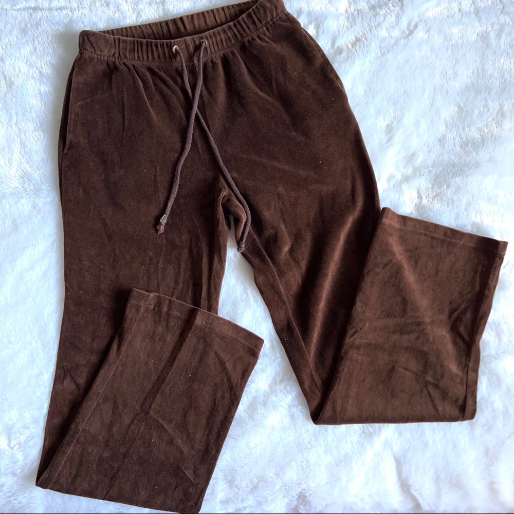 y2k brown velour wide leg track pants - Picture 1 of 2